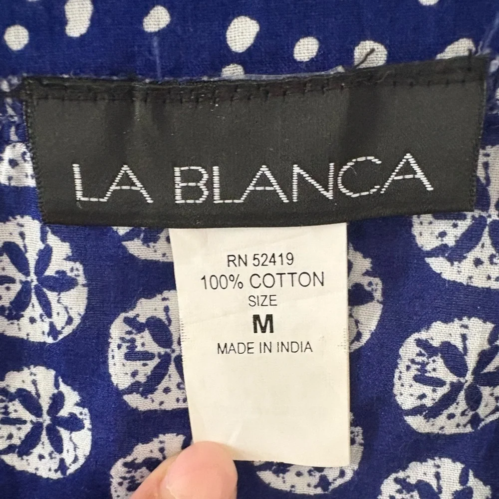 LA BLANCA Blue White Shells Cover Up Tunic | Size M | EUC | 100% Cotton - Picture 4 of 6